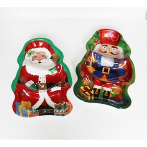 Lot of 2 Christmas Holiday Santa Soldier Sectioned Serving Plastic Divided Trays